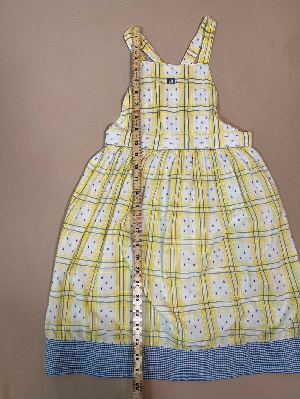 Ralph Lauren Yellow Plaid Gingham Pinafore Dress, Size 6.